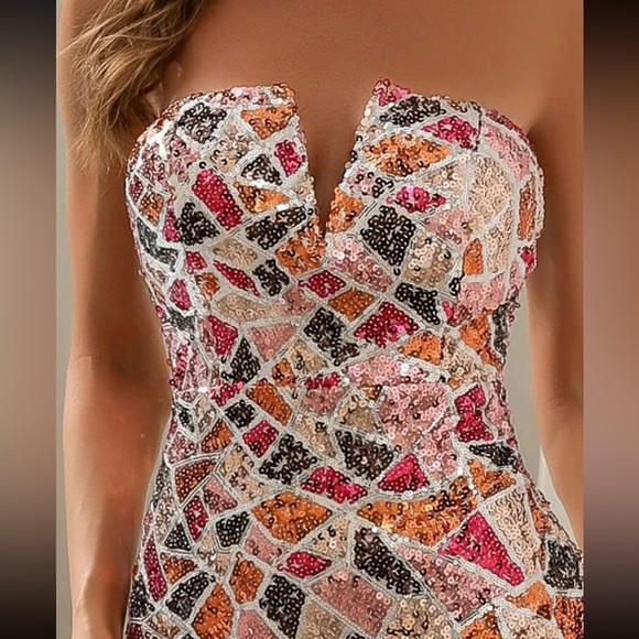 Luxe slit thigh mermaid hem party formal sequins tube drezs - Picture 4 of 7